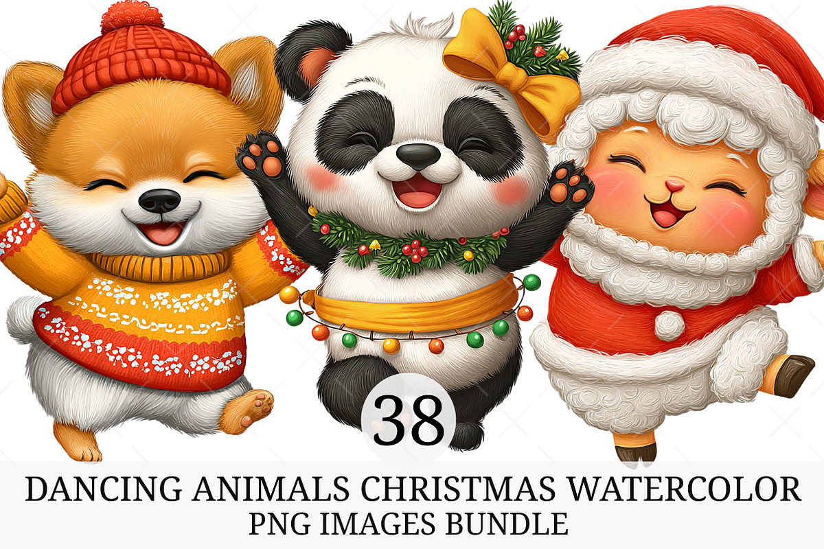 Dancing Animals Christmas Watercolor, an Illustration by Craft Nest (Photo 1 of 11)