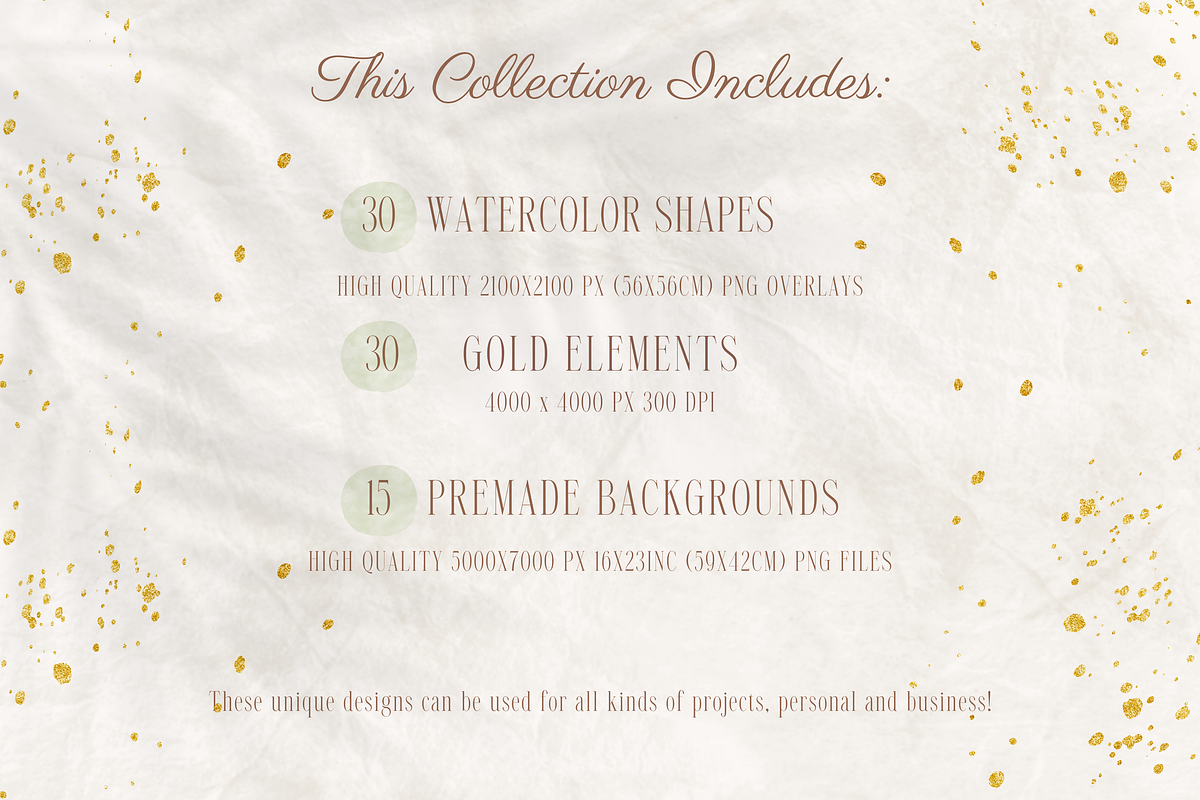 Watercolor Shapes and Gold Overlays, a Decorative Illustration by Minky Moo Creations (Photo 20 of 21)