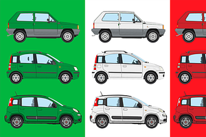 Italian flag with various Fiat Panda, a Transportation Illustration by frizio