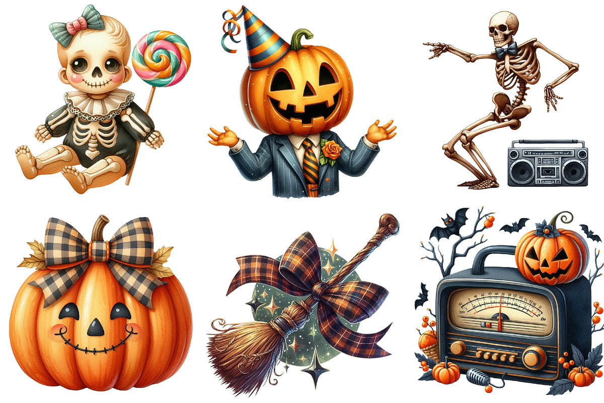 Cute Retro Halloween Clipart, an Illustration by Pixels.Craft (Photo 4 of 9)