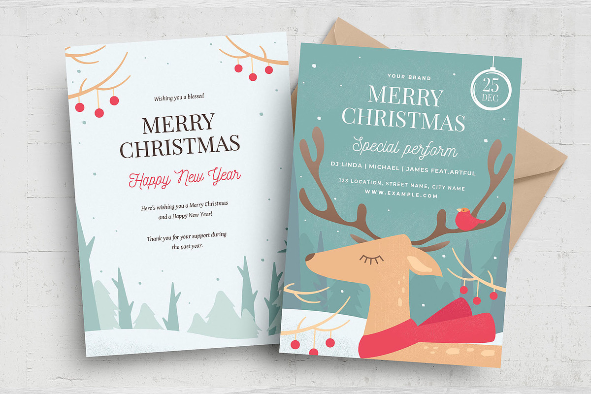 Merry Christmas Greetings Cards, a Card Template by BrandPacks (Photo 1 of 5)