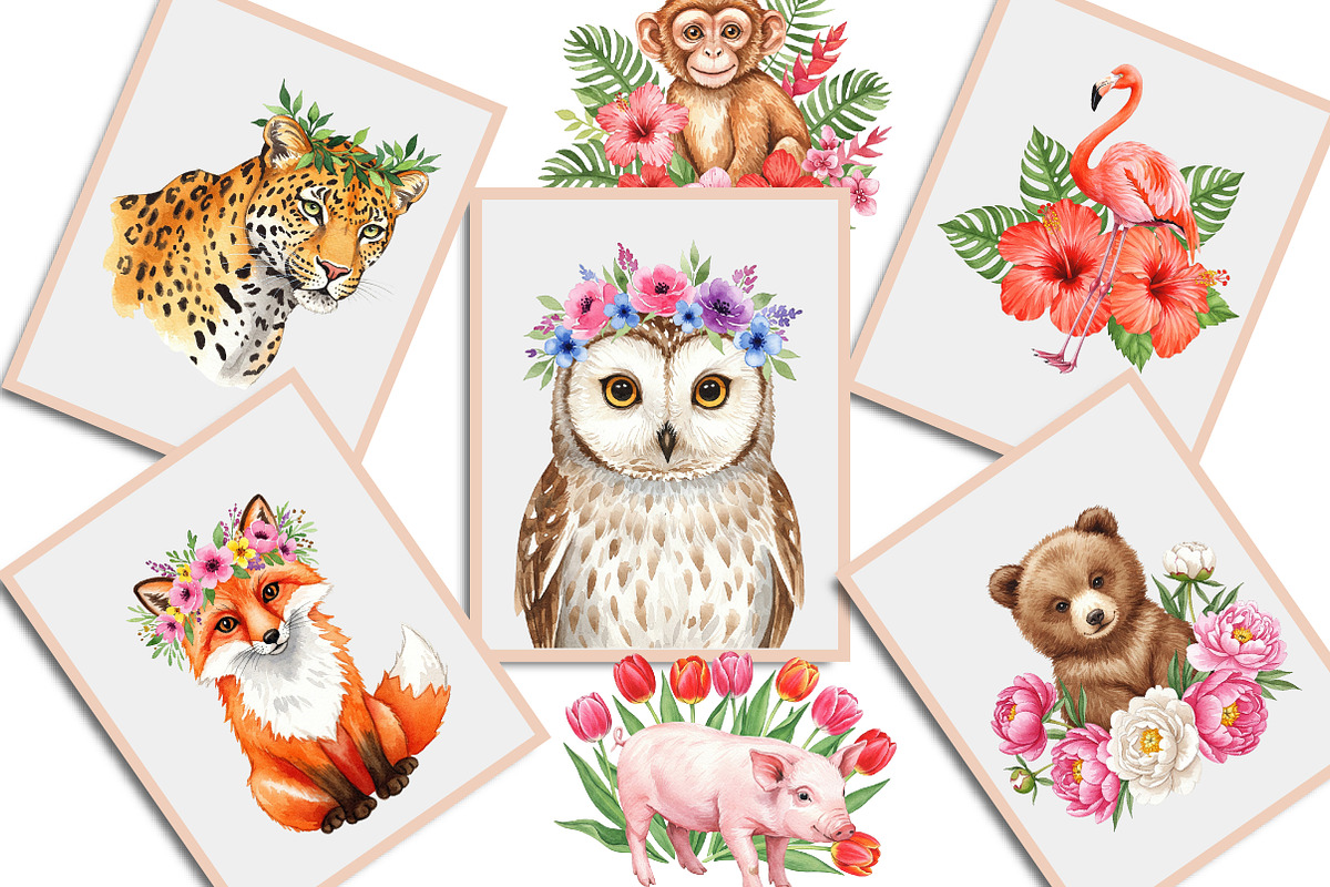Whimsical Animals & Floral Clipart, an Illustration by Creative Art (Photo 3 of 9)