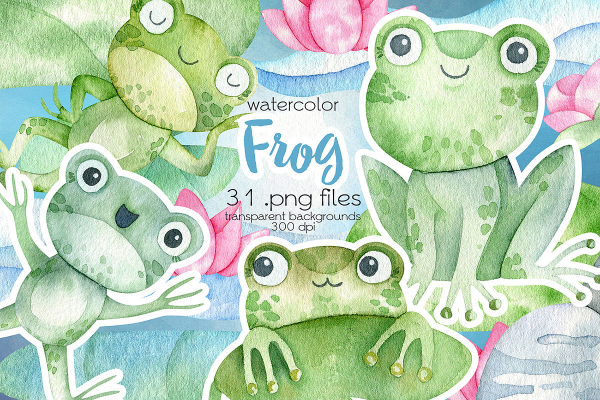 Watercolor Frog Clipart, an Illustration by OllyKo Art (Photo 1 of 5)