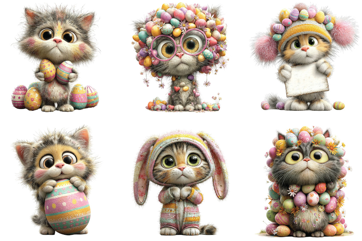Whimsical Easter Cats Clipart, an Illustration by CraftArtStudio (Photo 5 of 6)