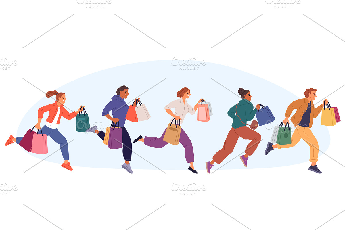Men and women with bags running to, a Person Illustration by Vectorbuum