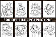 Cute Kawaii Dinosaur Coloring Pages, an Animal Illustration by Design Station (Thumbnail 2 of 5)
