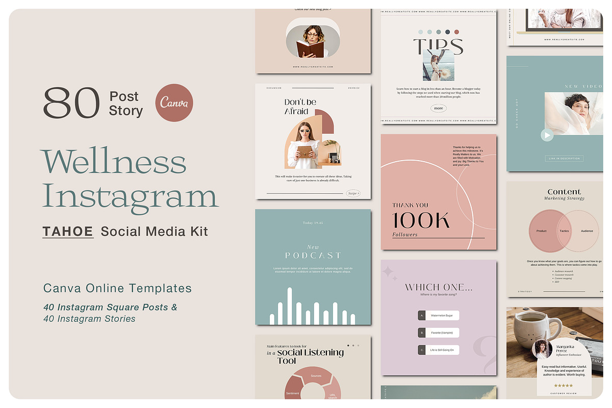 TAHOE Wellness Instagram Kit | CANVA, a Social Media Template by BlancaLab Studio (Photo 1 of 9)