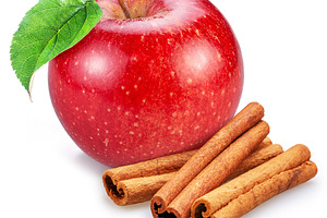 Red apple and cinnamon sticks, a Food & Drink Photo by Volff