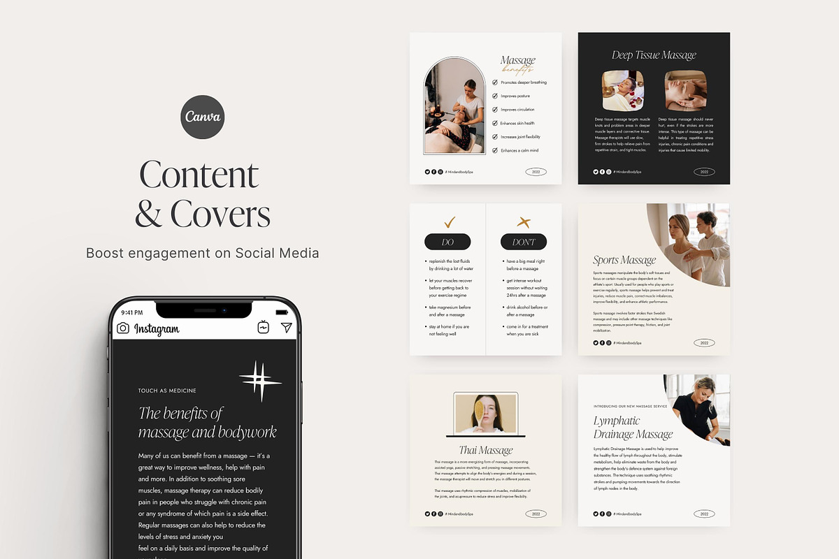 Canva Massage Therapist templates, a Social Media Template by LiliesandBerries (Photo 7 of 21)