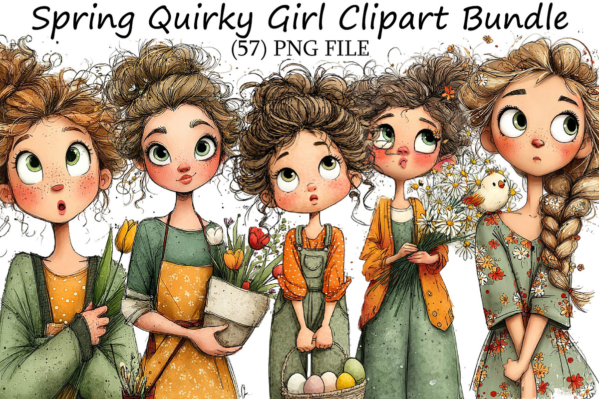 Spring Quirky Girl Clipart Bundle, an Illustration by DreamPrint404 (Photo 1 of 7)