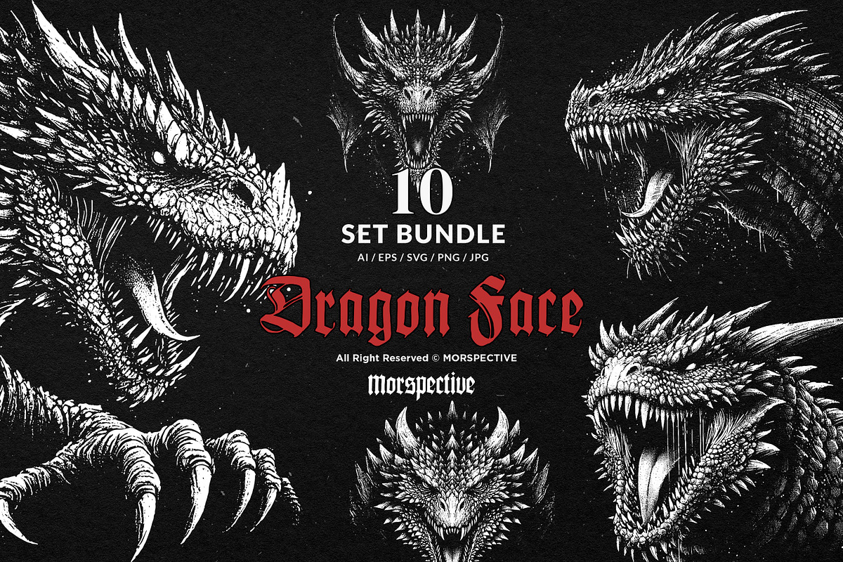10 Bundle Dark Art Dragon Face, an Illustration by Morspective (Photo 1 of 7)