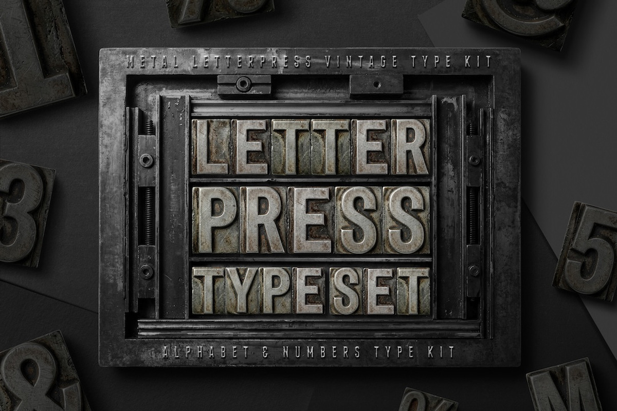 Metal Letterpress Alphabet & Numbers, a Mockup by Avelina Studio (Photo 1 of 5)