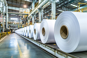 Big white paper rolls in modern factory, an Industrial Photo by AlyaAnd