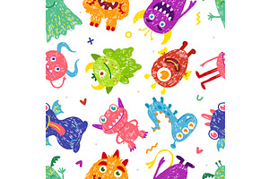 Pencil monster seamless pattern, an Illustration by Valerie Bodnar
