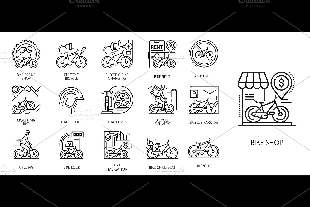 Bicycle and bike service icons, a Transportation Illustration by Vector Tradition (Photo 1 of 3)