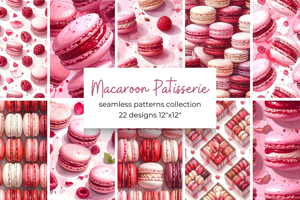 Macaron Patisserie Seamless Patterns, a Pattern Graphic by Anna Design Studio (Photo 1 of 6)