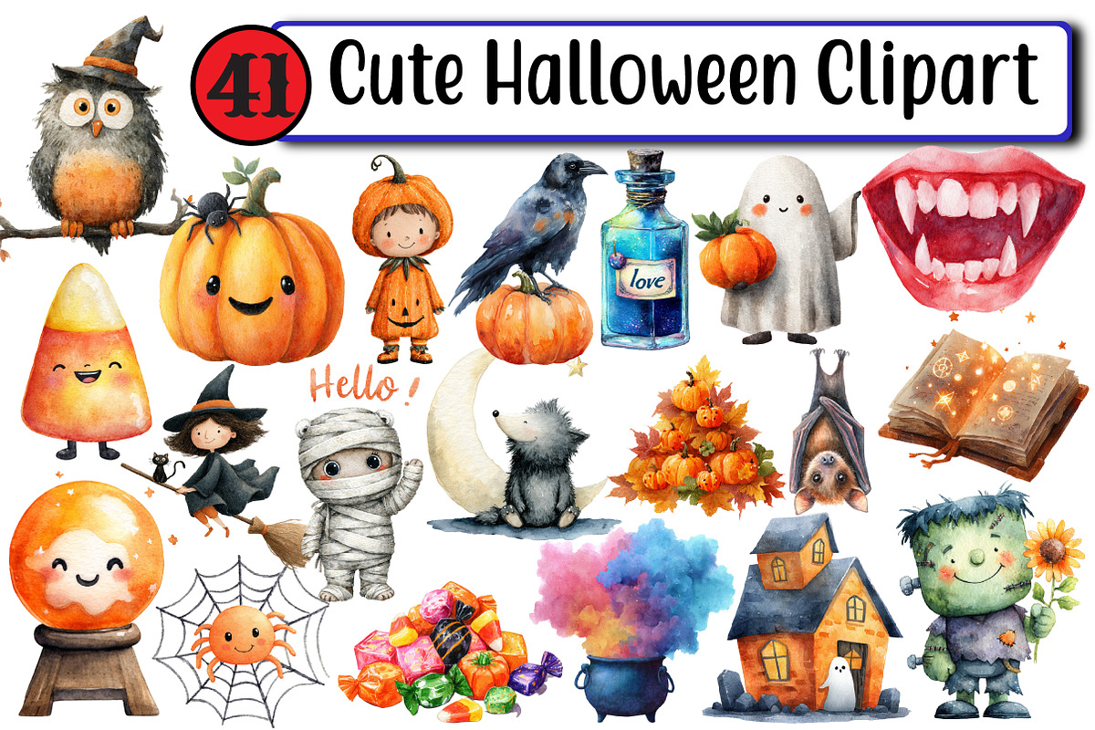 Cute Halloween Clipart, an Illustration by Design Market (Photo 1 of 3)