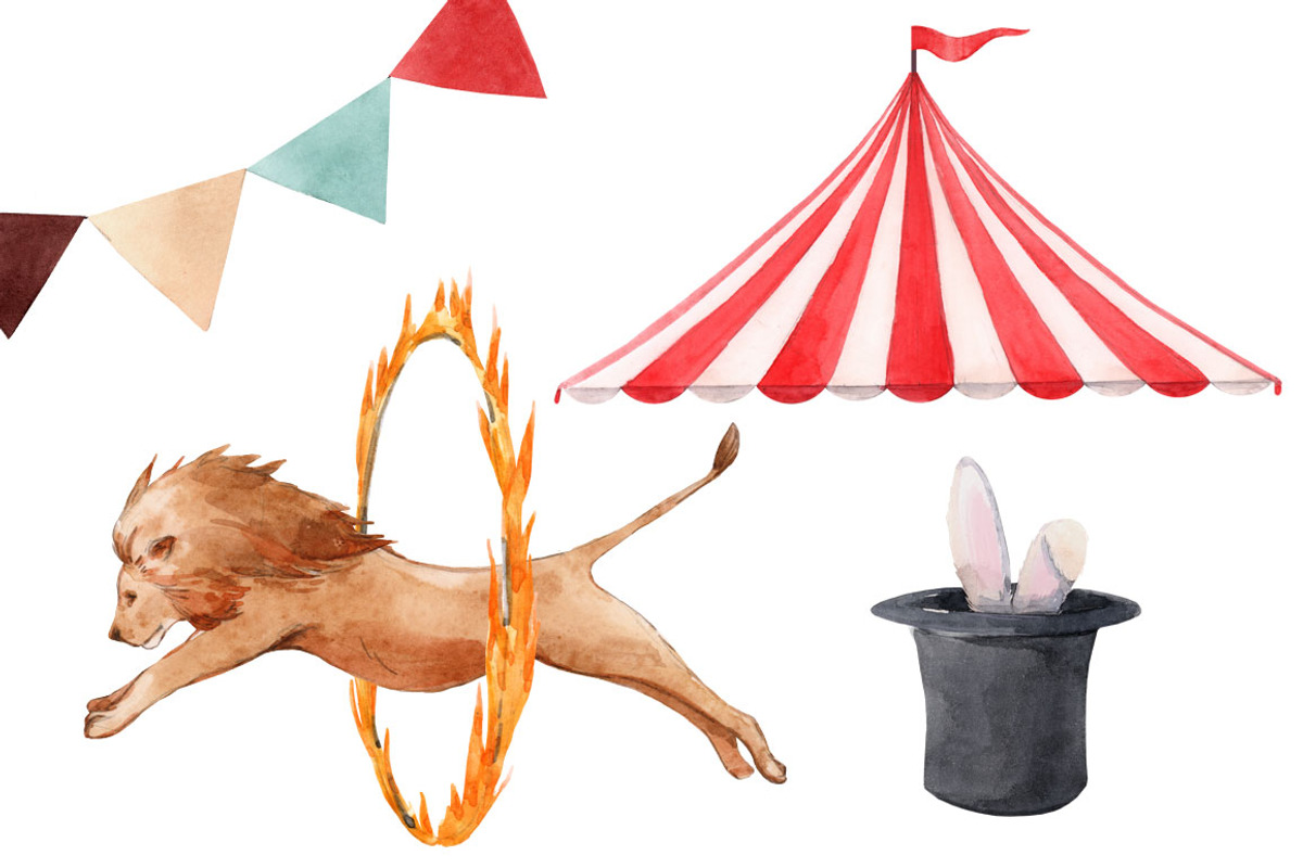Watercolor circus set (PNG+PSD), an Animal Illustration by Lembrik's ...