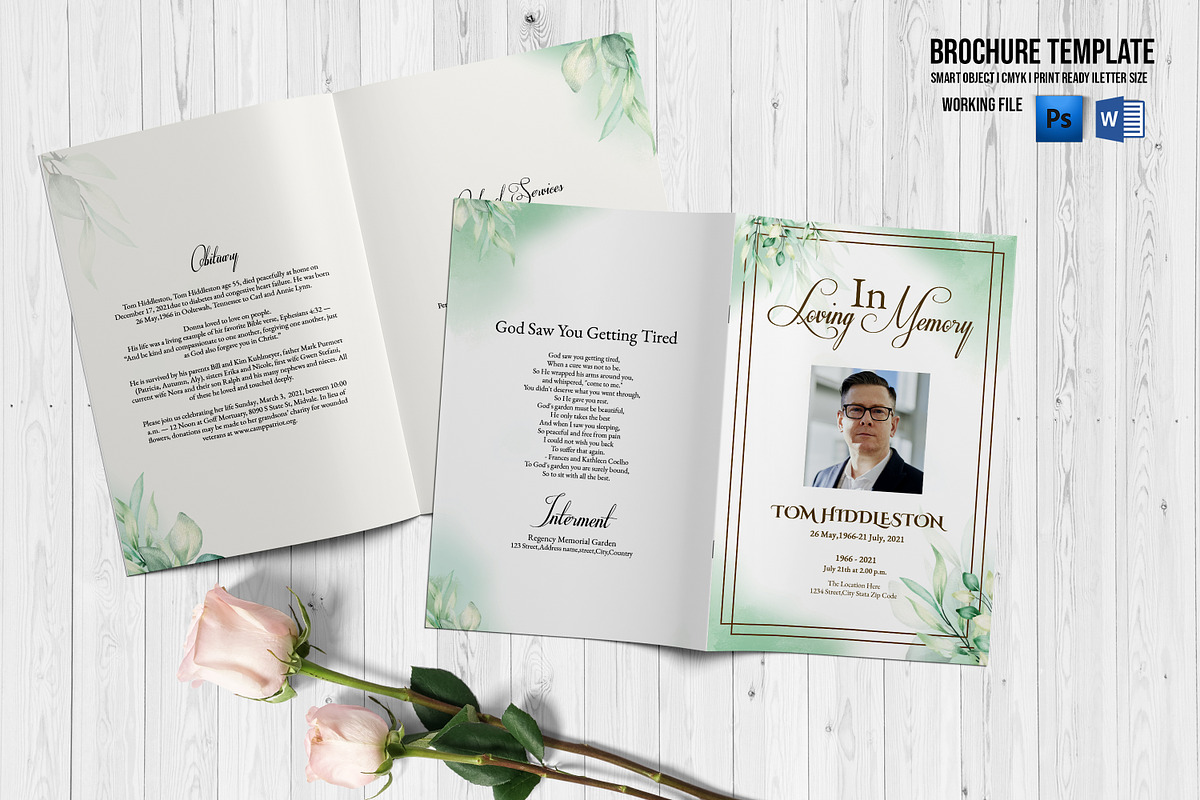 Floral Funeral Program Template, a Brochure Template by Template Shop (Photo 1 of 5)