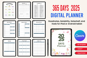 2025 Digital Planner 365 Days Canva