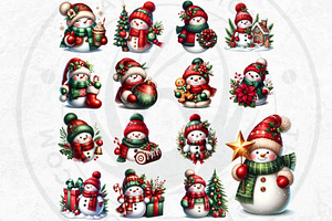 Rustic Christmas Snowman Clipart Set