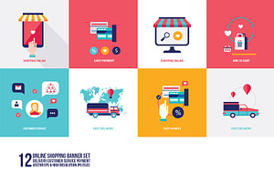 Online Shopping 12 banners set