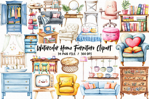 Watercolor Home Furniture Clipart, an Illustration by Libby Wishes