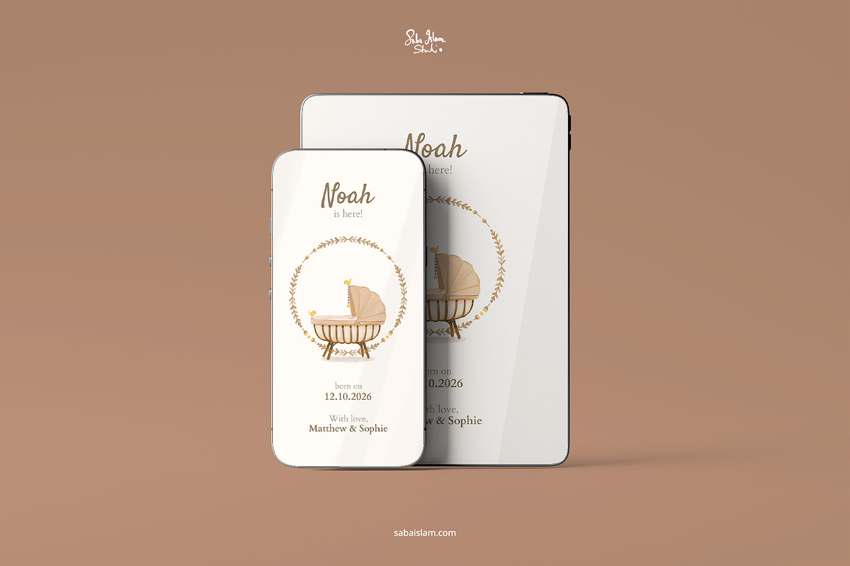 Boho-Brown Birth Announcement, a Card Template by SabaIslam.Studio (Photo 3 of 8)