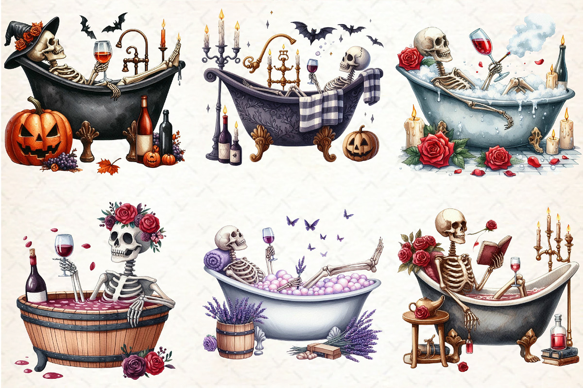 Skeleton Drinking Wine Clipart PNG, an Illustration by Libby Wishes (Photo 2 of 5)