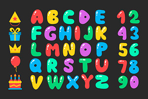 Happy birthday cartoon alphabet set