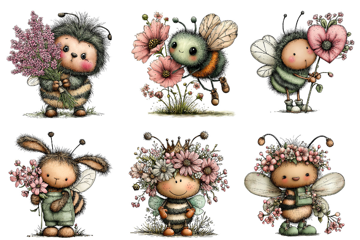 Whimsical Spring Bee Clipart, an Illustration by Dream Creation (Photo 3 of 6)