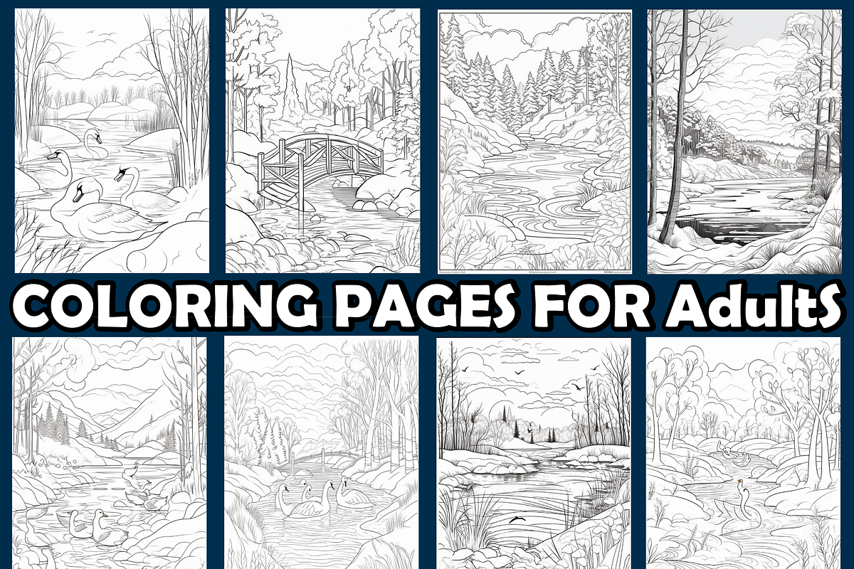 Quiet Snow River Scene Coloring Page, an Animal Illustration by maggiesar (Photo 3 of 4)