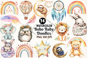 Boho Baby Doodles Sublimation Clipar, an Illustration by Watercolor design
