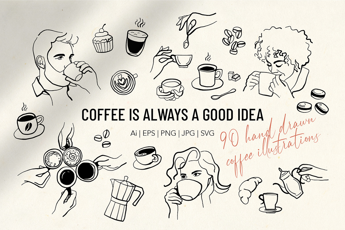 COFFEE LINE ART ILLUSTRATIONS, a Food Illustration by La Petite Line Art (Photo 1 of 12)