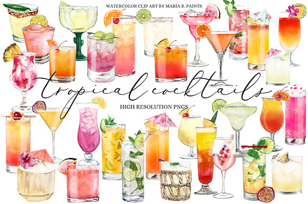 Tropical Cocktail Illustrations, a Food Illustration by Maria B. Paints
