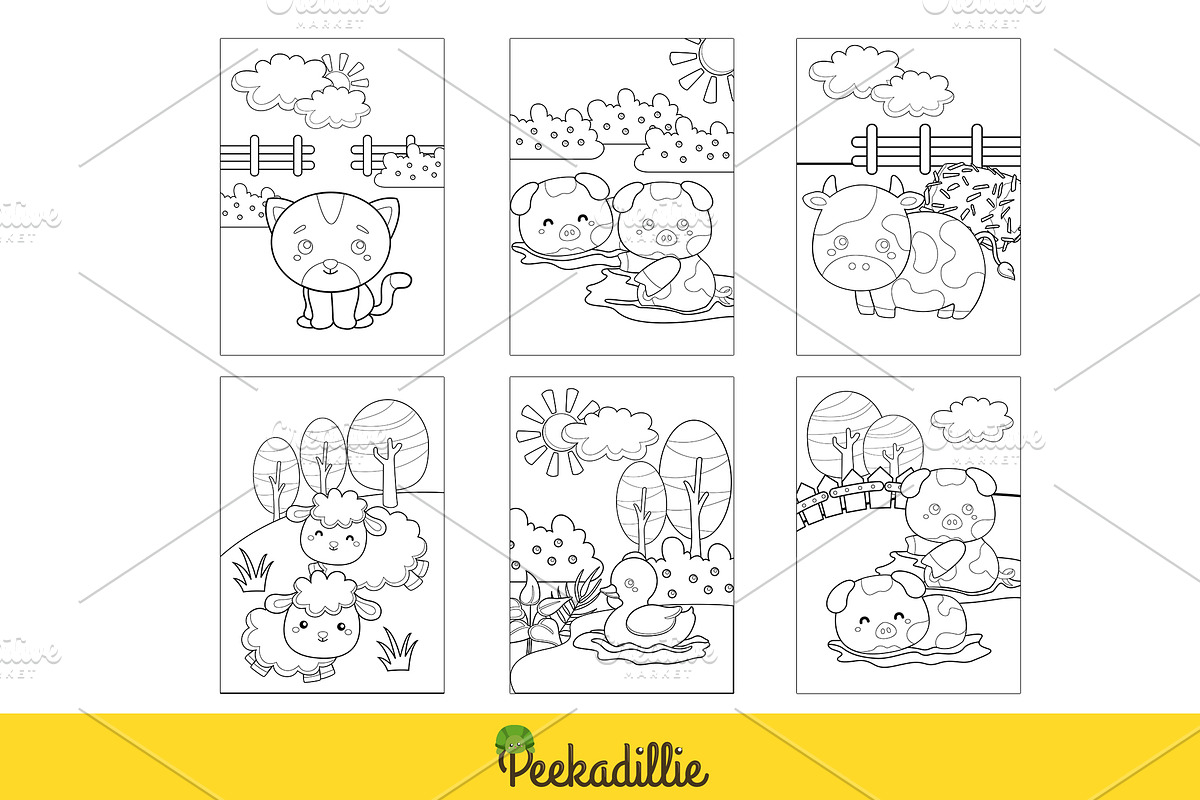 Cute Farm Animals Coloring Set, an Animal Illustration by Peekadillie Art (Photo 3 of 3)
