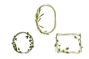 Hand drawn green botanical frames, an Object Illustration by okskukuruza