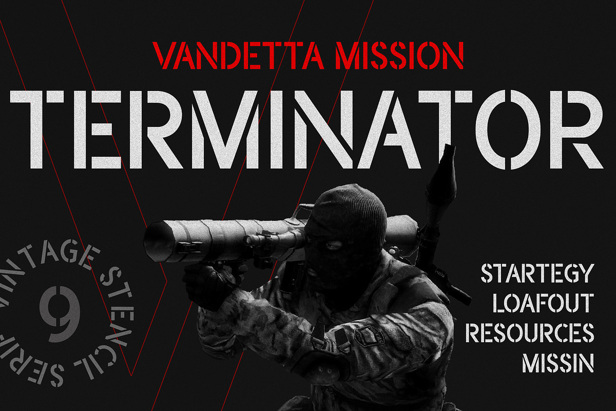 Vinstamp - Stencil Sans, a Sans Serif Font by Typia Nesia (Photo 3 of 10)