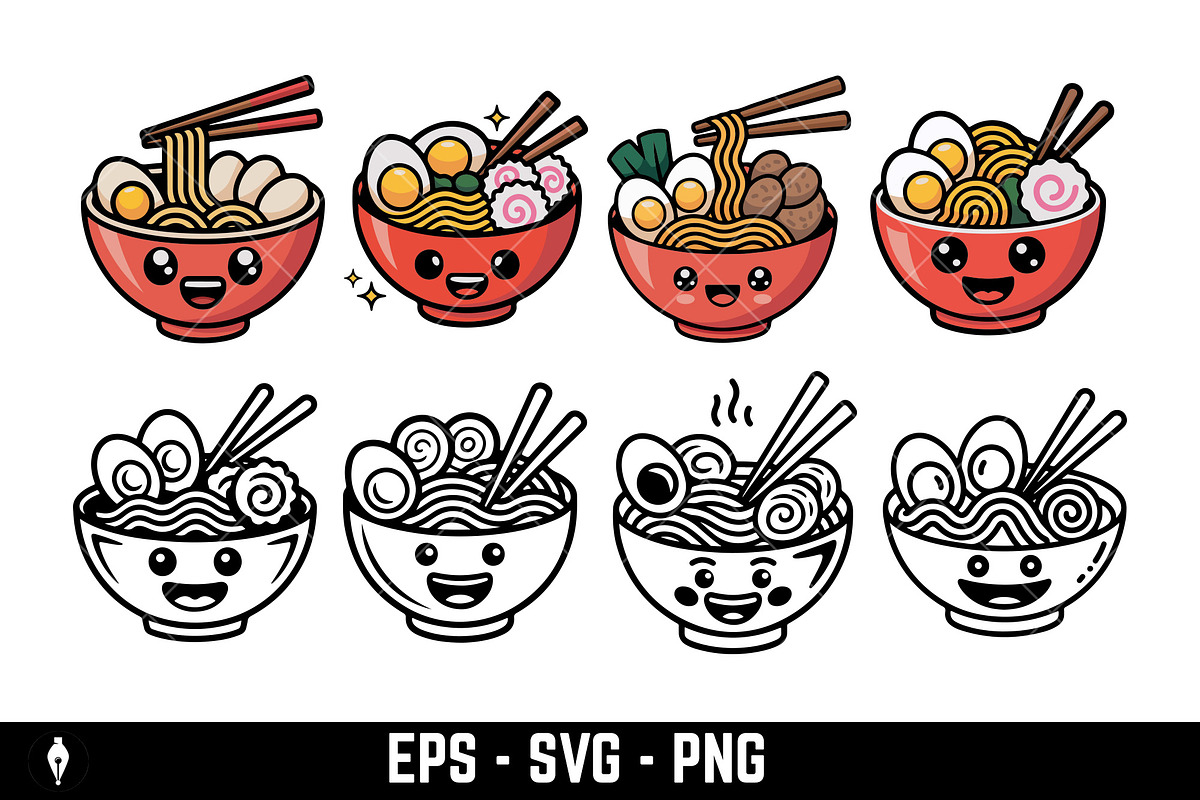 cute happy ramen bowl character, a Food Illustration by Vectorhight (Photo 1 of 3)