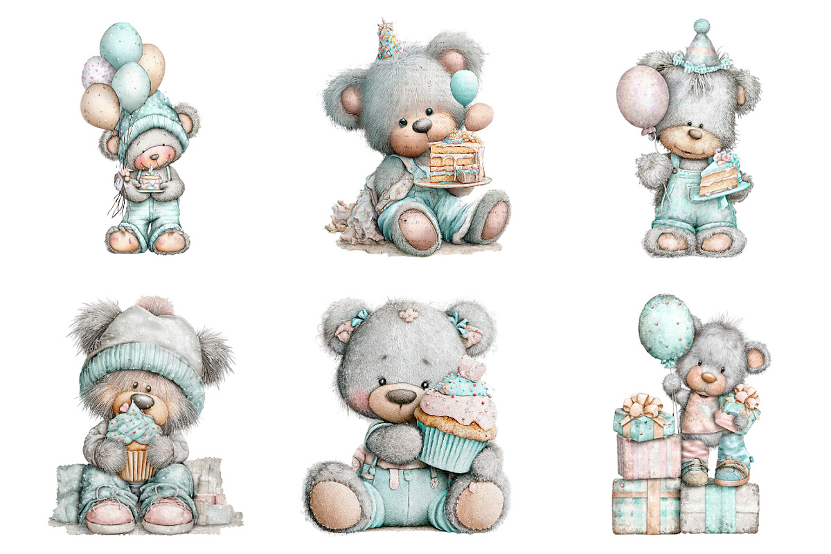 Whimsical birthday teddy bear clipar, an Illustration by SinaCreation (Photo 5 of 11)