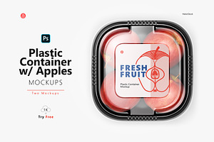 Plastic Container With Apples Mockup