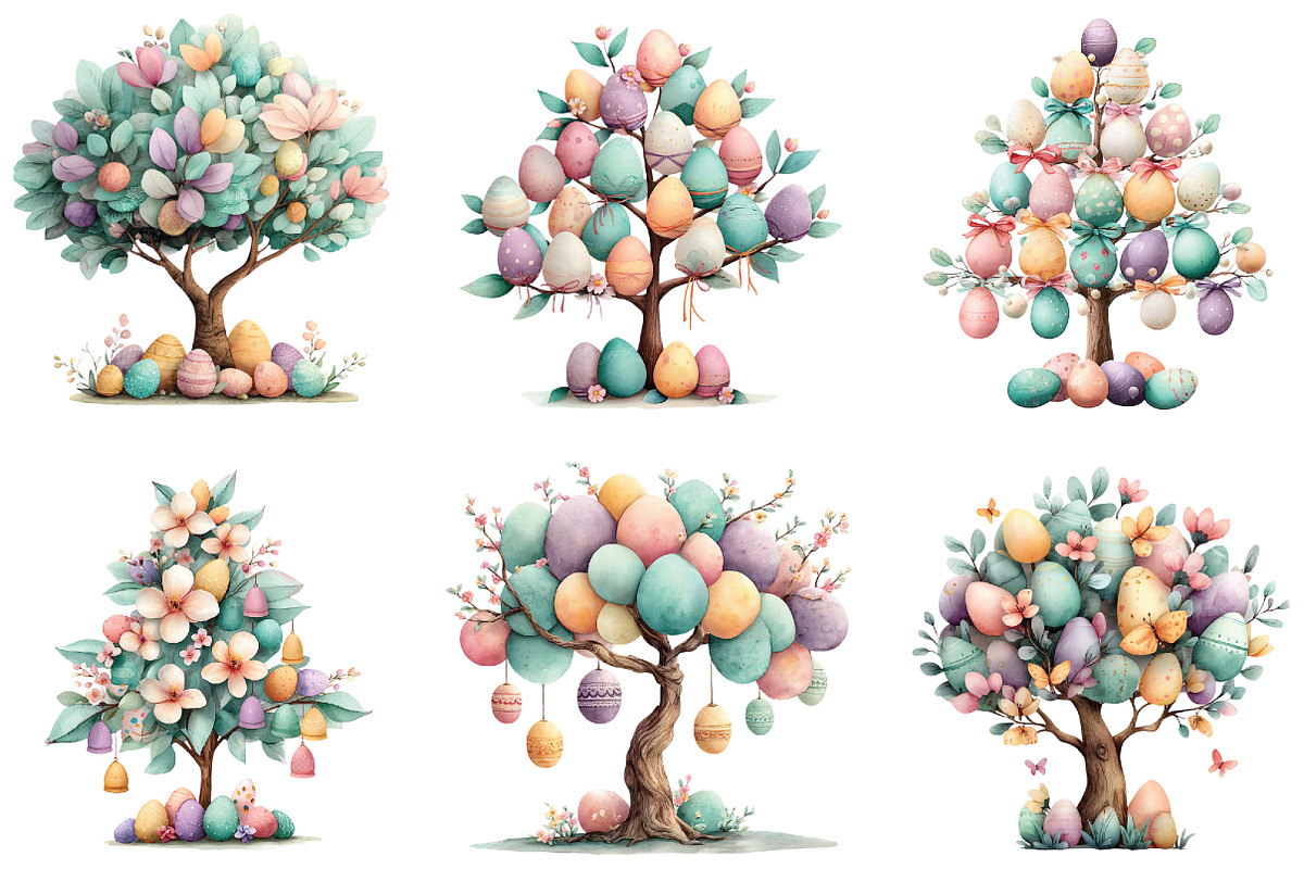 Watercolor Easter Tree Clipart, an Illustration by CraftArtStudio (Photo 2 of 6)