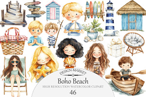 Boho Beach Clipart, an Illustration by Design Market