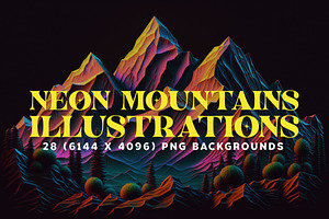 28 Neon Mountain Illustrations In 6K