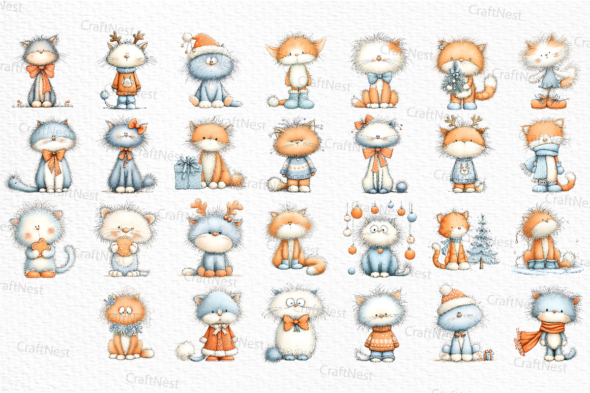 Cute Christmas Fluffy Cats, an Illustration by Craft Nest (Photo 6 of 6)
