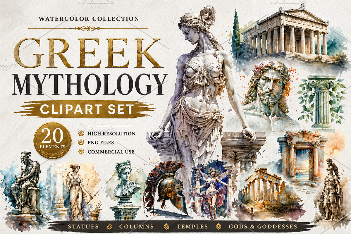 Greek Mythology Clipart PNG Bundle, an Illustration by Jalina Clipart Studio (Photo 1 of 9)