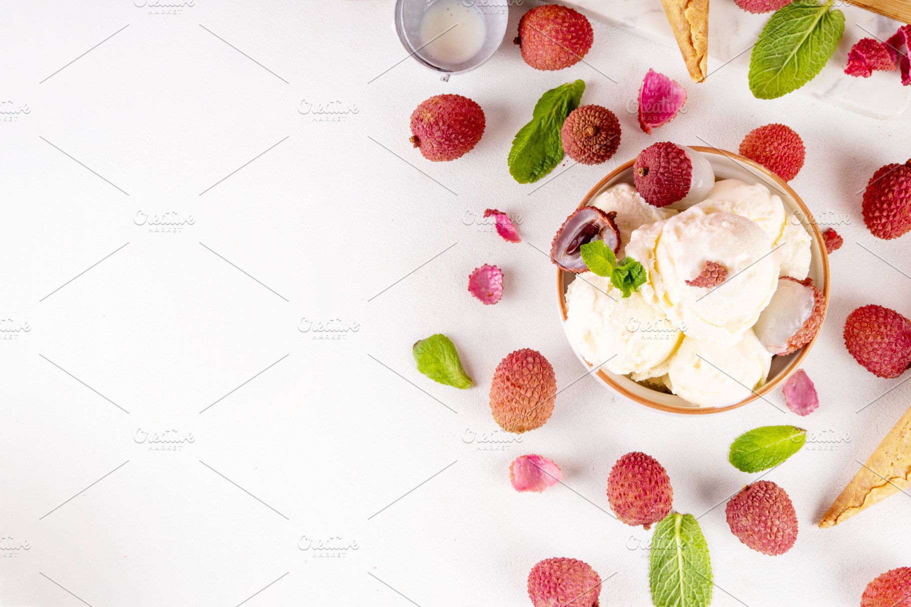 Tasty lychee sorbet ice cream bowl, a Food & Drink Photo by Rimma