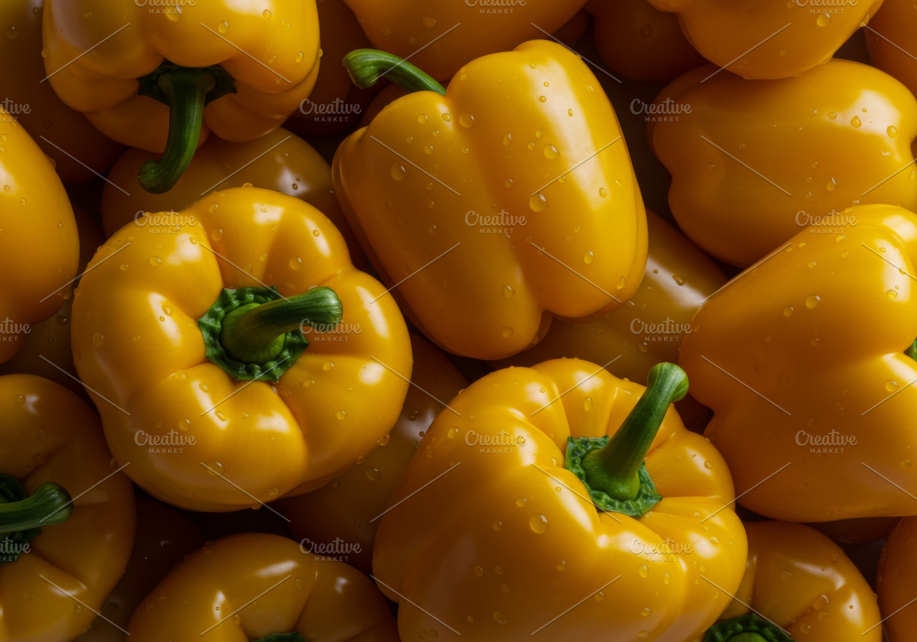 Fresh yellow bell peppers with water, a Food & Drink Photo by professorinc