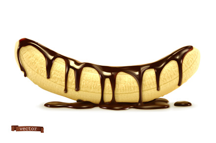 Banana in chocolate, vector icon