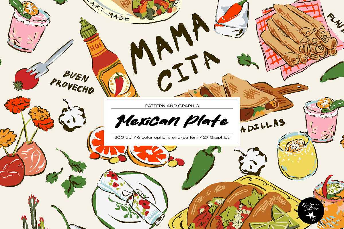 Mexican Plate Patterns and Graphic, a Food Illustration by Nansirins Studio (Photo 1 of 6)